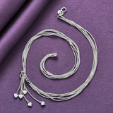 925 Sterling Silver 5 Snake Chain Heart Bracelet Necklace Set