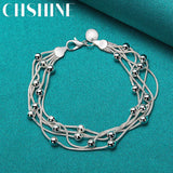 925 Silver Snake Chain Bead Bracelet for Women