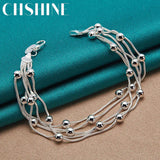 925 Silver Snake Chain Bead Bracelet for Women