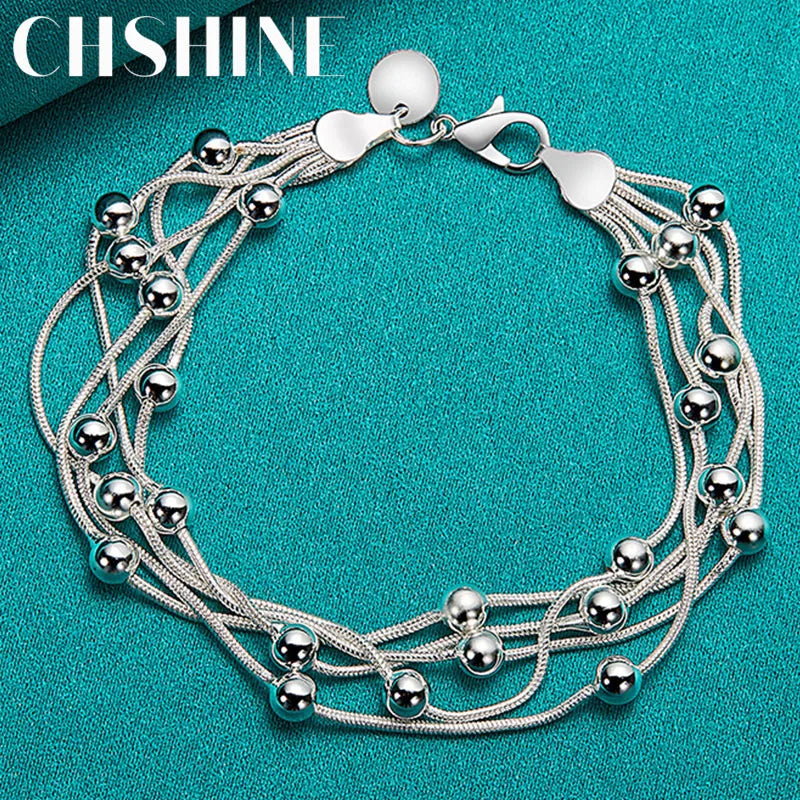 925 Silver Snake Chain Bead Bracelet for Women