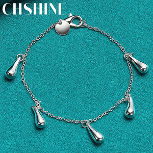 925 Silver 5 Water Drop Bracelet Women Wedding Party Jewelry