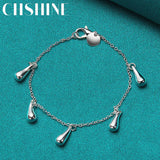 925 Silver 5 Water Drop Bracelet Women Wedding Party Jewelry