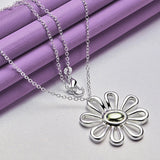 925 Silver Flower Pendant Necklace Bracelet Bangle Jewelry Set