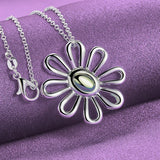 925 Silver Flower Pendant Necklace Bracelet Bangle Jewelry Set