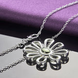 925 Silver Flower Pendant Necklace Bracelet Bangle Jewelry Set