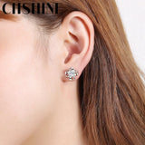 925 Silver 4 Leaf Clover Zircon Earrings Wedding Gift