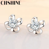 925 Silver 4 Leaf Clover Zircon Earrings Wedding Gift