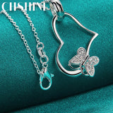 925 Silver Heart Butterfly Necklace 16-30 Inch Charm Jewelry