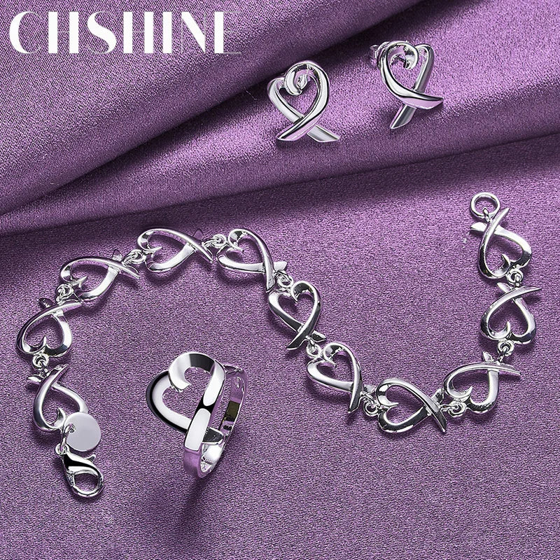 925 Silver Heart Chain Jewelry Set for Women Party Gift