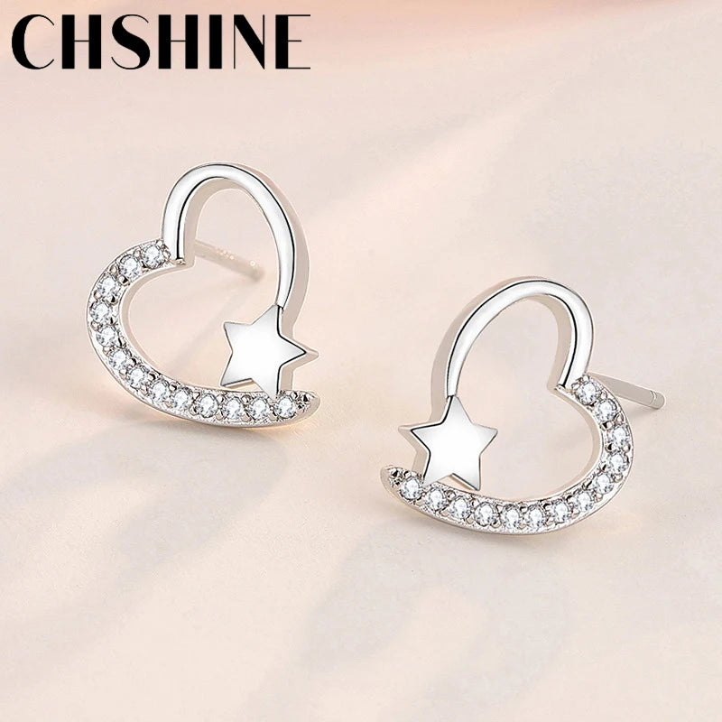 925 Silver Heart Earring Women Stud Earrings Gift Party Jewelry