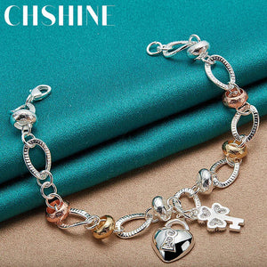 925 Silver Heart Lock Clover Zircon Bracelet