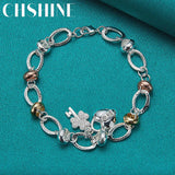 925 Silver Heart Lock Clover Zircon Bracelet