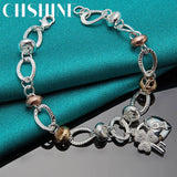 925 Silver Heart Lock Clover Zircon Bracelet