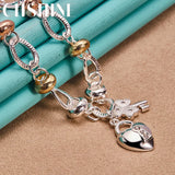 925 Silver Heart Lock Key Zircon Necklace 20"