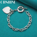 925 Silver Heart Pendant Bracelet Charm Jewelry