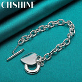 925 Silver Heart Pendant Bracelet Charm Jewelry