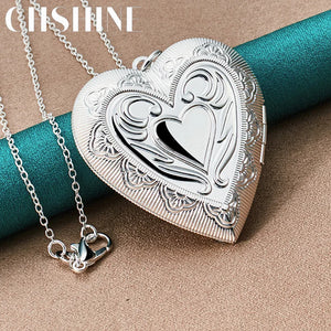 925 Silver Heart Photo Frame Pendant Necklace for Women's Wedding Party