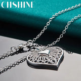 925 Silver Hollow Heart Pendant Necklace For Women