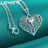 925 Silver Hollow Heart Pendant Necklace For Women
