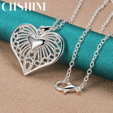 925 Silver Hollow Heart Pendant Necklace For Women