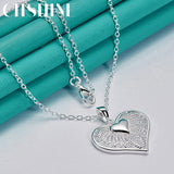 925 Silver Hollow Heart Pendant Necklace For Women
