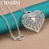 925 Silver Hollow Heart Pendant Necklace For Women