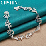 925 Silver Hollow Heart Butterfly Bracelet Wedding Engagement Party Jewelry