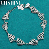 925 Silver Hollow Heart Butterfly Bracelet Wedding Engagement Party Jewelry