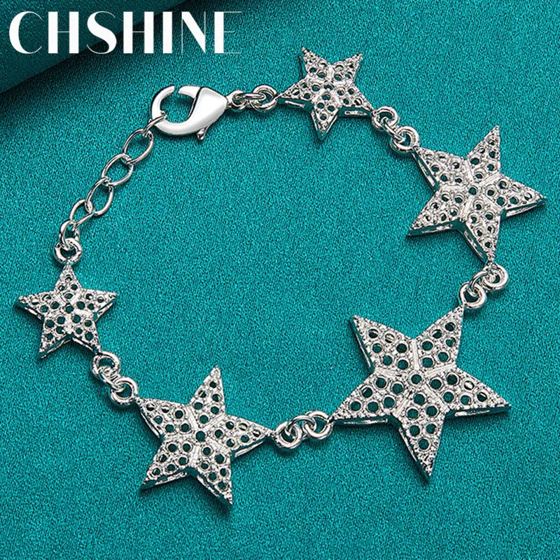 925 Silver Star Bracelet Women Wedding Charm Chain Jewelry