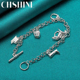 925 Sterling Silver Horse Shoe Boots Pendant Bracelet For Women