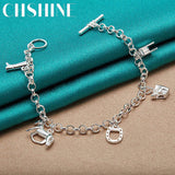 925 Sterling Silver Horse Shoe Boots Pendant Bracelet For Women