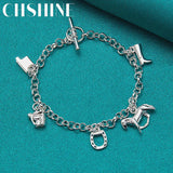925 Sterling Silver Horse Shoe Boots Pendant Bracelet For Women
