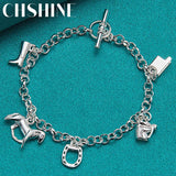 925 Sterling Silver Horse Shoe Boots Pendant Bracelet For Women