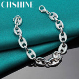 925 Silver Horseshoe Buckle Pig Nose Bracelet Wedding Engagement Jewelry