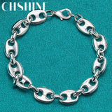 925 Silver Horseshoe Buckle Pig Nose Bracelet Wedding Engagement Jewelry