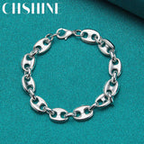 925 Silver Horseshoe Buckle Pig Nose Bracelet Wedding Engagement Jewelry