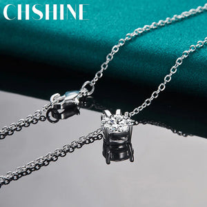 925 Silver Zircon 18" Pendant Necklace Women Wedding Jewelry