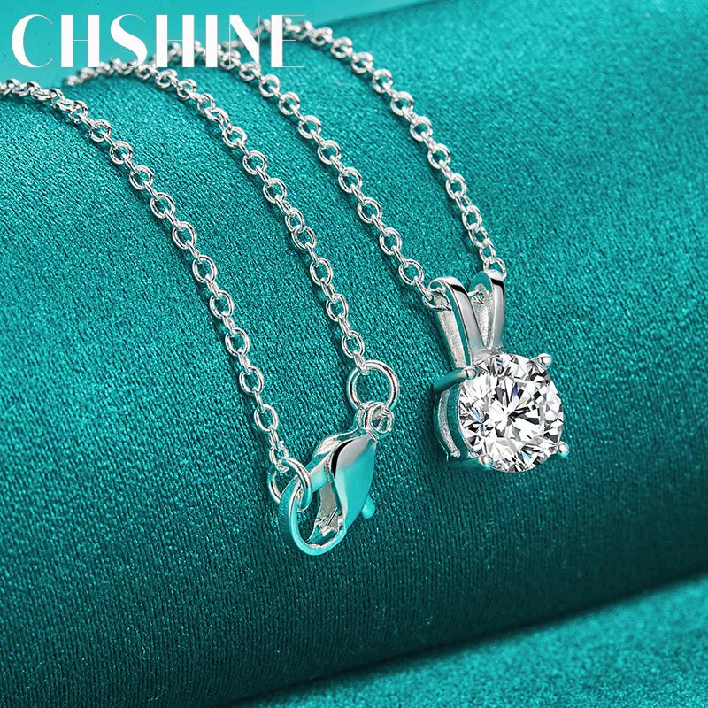 925 Silver Zircon 18" Pendant Necklace Women Wedding Jewelry