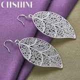 925 Sterling Silver Leaf Drop Earrings Wedding Party Charm Jewelry