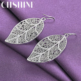925 Sterling Silver Leaf Drop Earrings Wedding Party Charm Jewelry