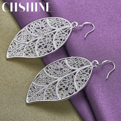 925 Sterling Silver Leaf Drop Earrings Wedding Party Charm Jewelry