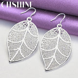 925 Sterling Silver Leaf Drop Earrings Wedding Party Charm Jewelry
