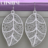 925 Sterling Silver Leaf Drop Earrings Wedding Party Charm Jewelry