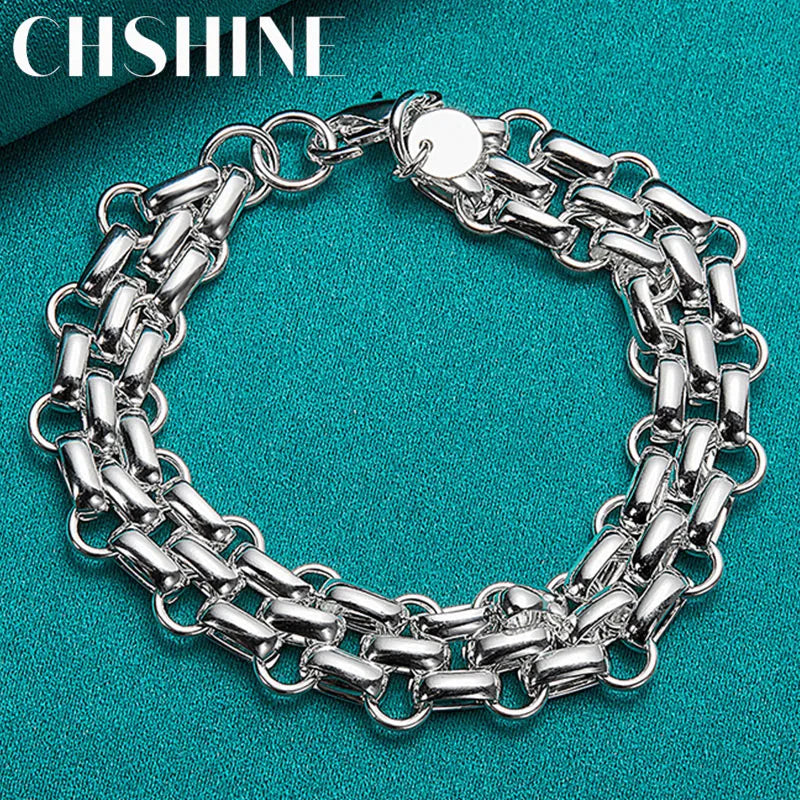 925 Sterling Silver Interlocking Circle Bracelet Women Wedding Engagement