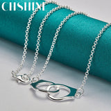 925 Silver Lock Cuffs 18" Pendant Necklace Women Charm Wedding Jewelry