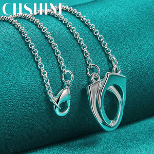 925 Silver Lock Cuffs 18" Pendant Necklace Women Charm Wedding Jewelry