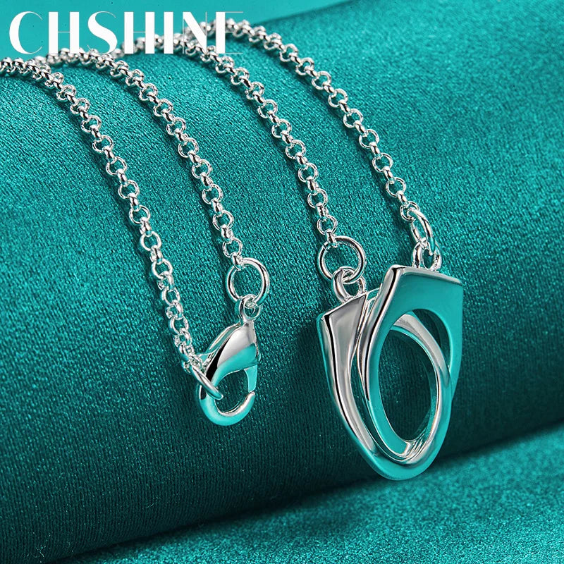 925 Silver Lock Cuffs 18" Pendant Necklace Women Charm Wedding Jewelry