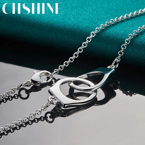 925 Silver Lock Cuffs 18" Pendant Necklace Women Charm Wedding Jewelry