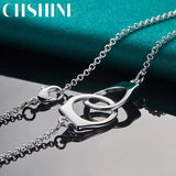 925 Silver Lock Cuffs 18" Pendant Necklace Women Charm Wedding Jewelry