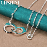 925 Silver Lock Cuffs 18" Pendant Necklace Women Charm Wedding Jewelry